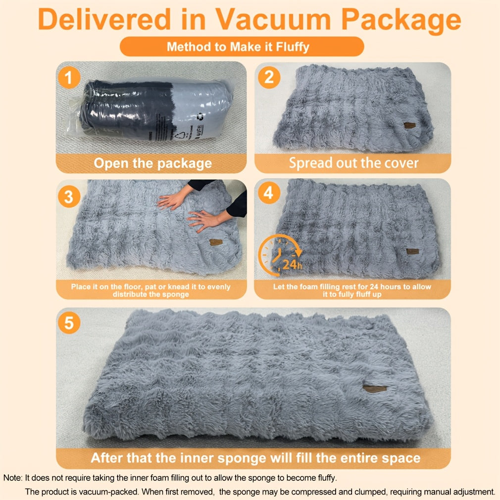 Foam Dog Bed with Waffle-Textured Removable Cover, Polyester Pet Crate Mat in Medium to 3XL Sizes for Indoor Rest, Grey or Khaki and Beige
