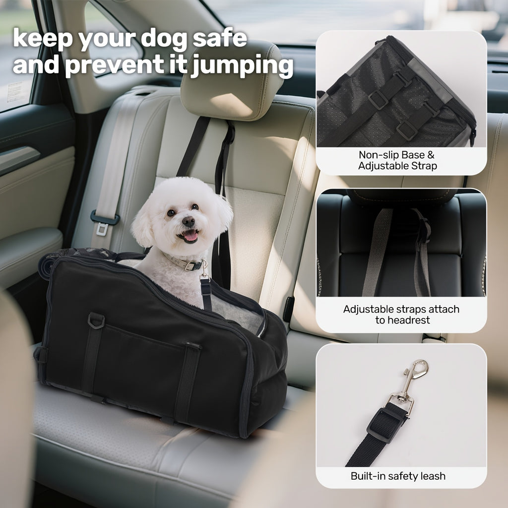 Dog Car Booster Seat for Small Dogs and Cats, Portable Center Console Pet Travel Bed with Listed Harness, Pink, Black, Gray or Green Options