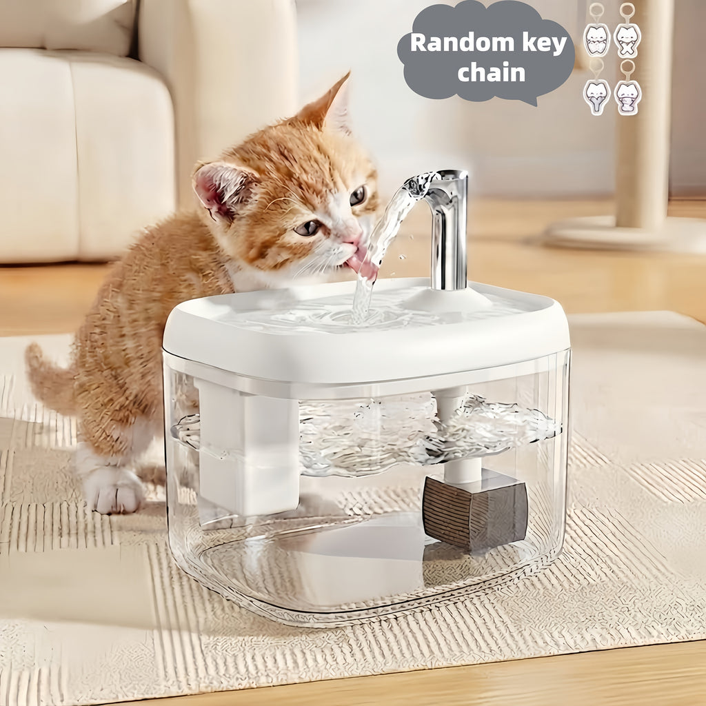 Filtered Cat Water Fountain, Ultra-Quiet USB Powered Pet Drinking Dispenser with Multi-Stage Filtration, Easy-Clean Design for Home & Travel
