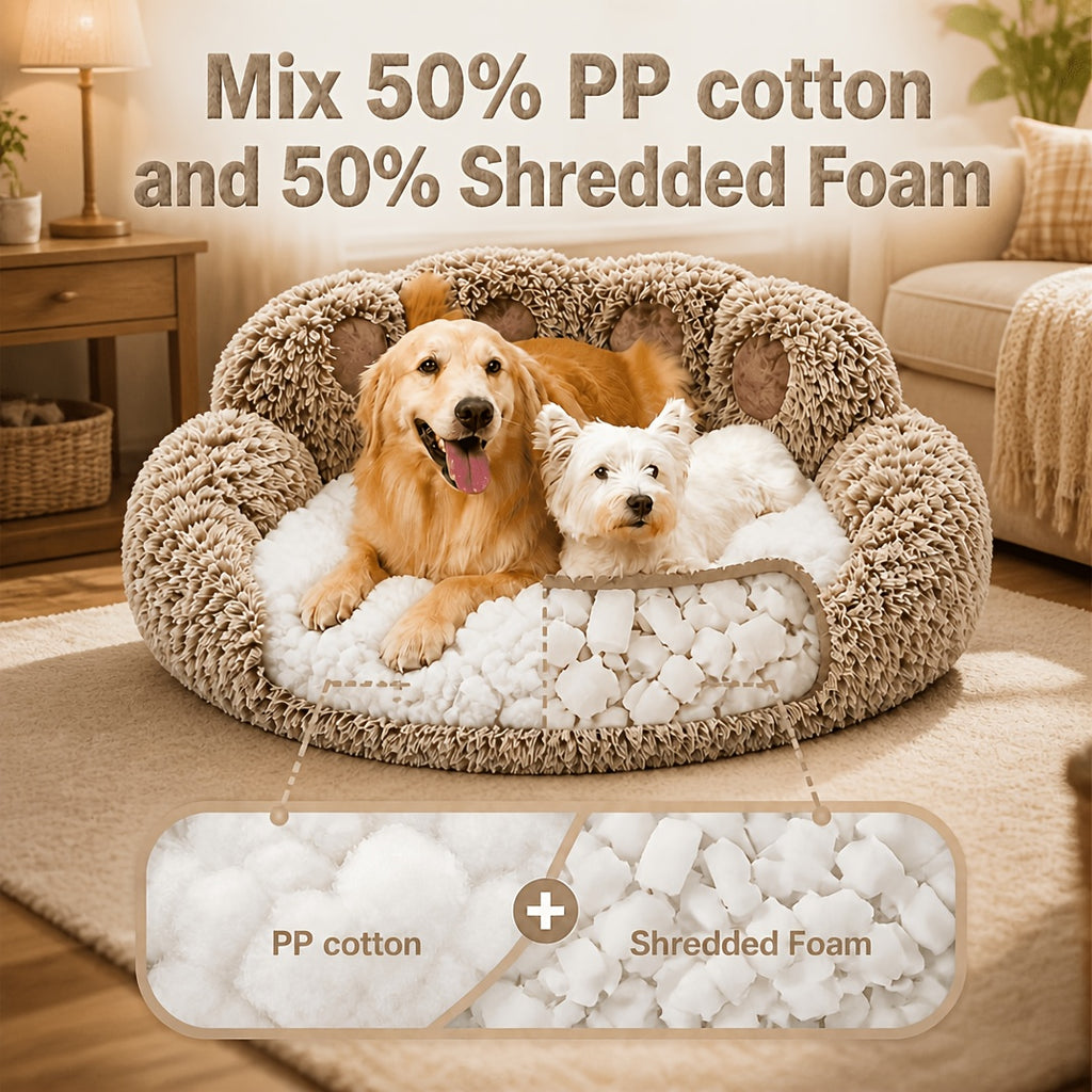 Bear Paw Dog Bed with Plush Raised Sides, Soft Cozy Cat Sleeping Cushion for Indoor Naps, Five Color Options and Six Sizes
