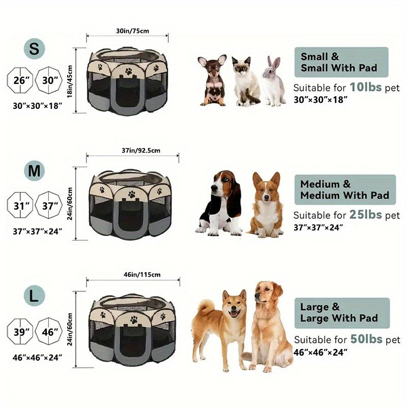 Portable Octagonal Pet Playpen, Foldable Oxford Cloth Travel Enclosure with 30, 37 and 46 Inch Size Options for Supervised Indoor and Outdoor Use