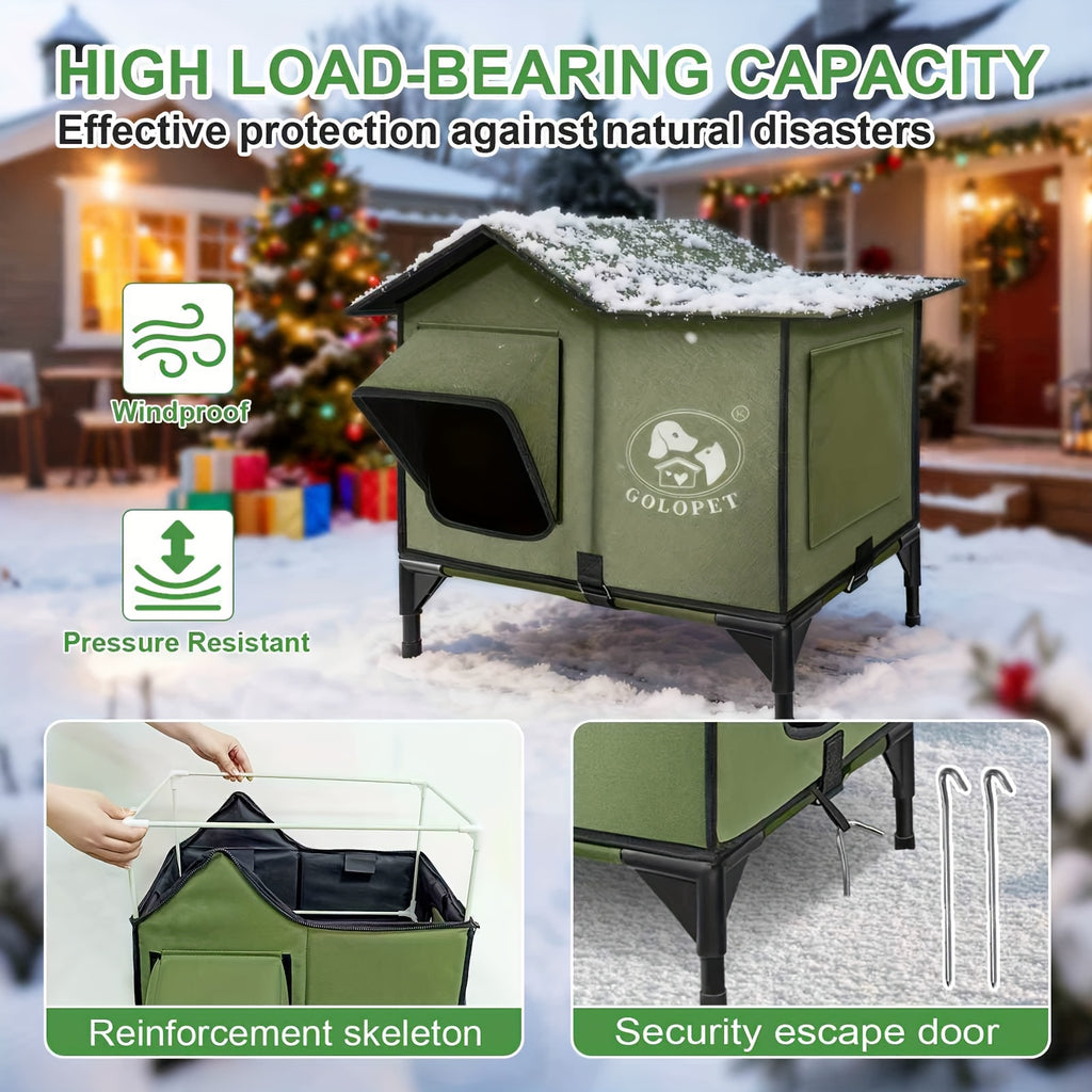 Cat House with Detachable Heating Pad, XL 21 x 17 x 17 Inch Pet Shelter and Elevated Bed for Cats and Small Dogs, Indoor and Outdoor Use