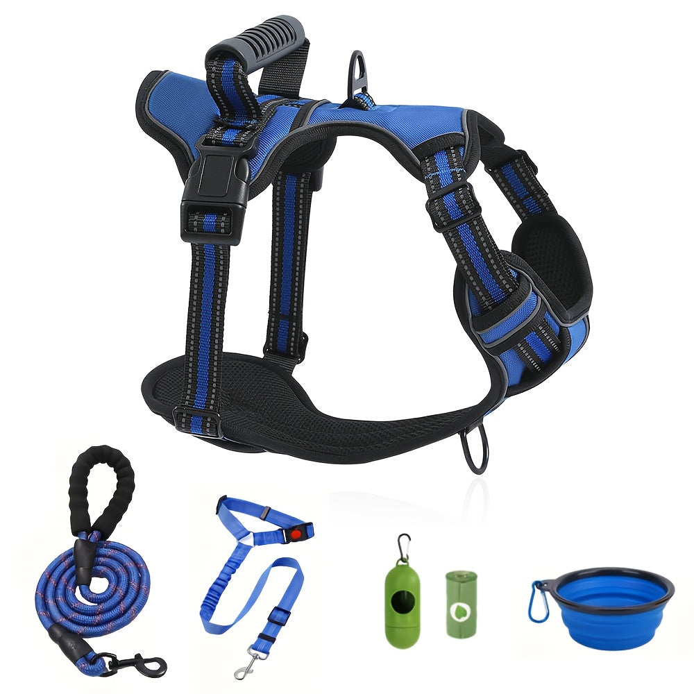 6-Piece Dog Harness and Leash Set, Reflective Oxford Vest with Front and Back Clips, Control Handle, Bowl and Walking Accessories, XS–XL