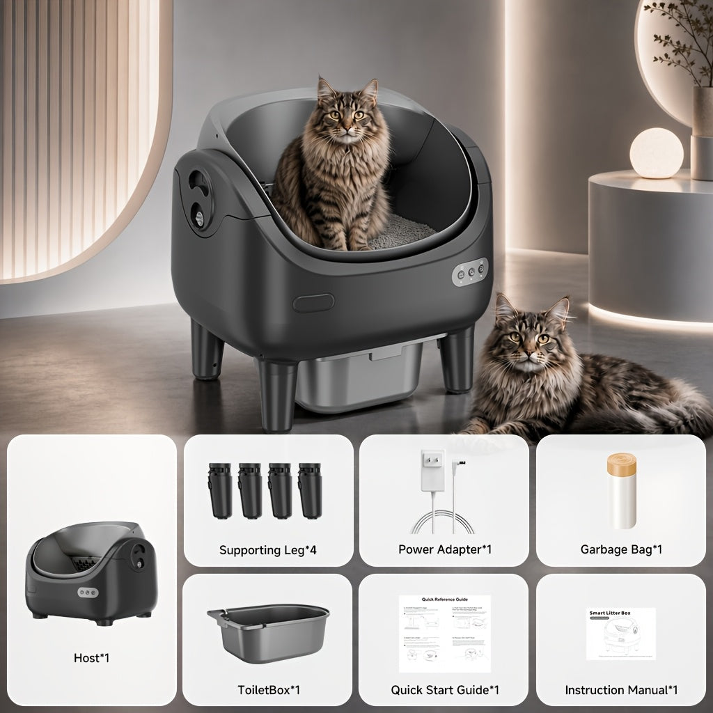 Sensor Equipped Self Cleaning Litter Box with Open Design, Extra Large Automatic Cat Toilet and Large Waste Compartment for Multi-Cat Homes