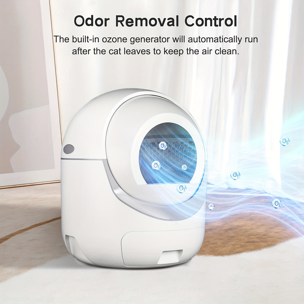 Self Cleaning Litter Box with App Control, White Automatic Cat Toilet with Odor Control Features and Waste Bags for Multi-Cat Household Cleanup