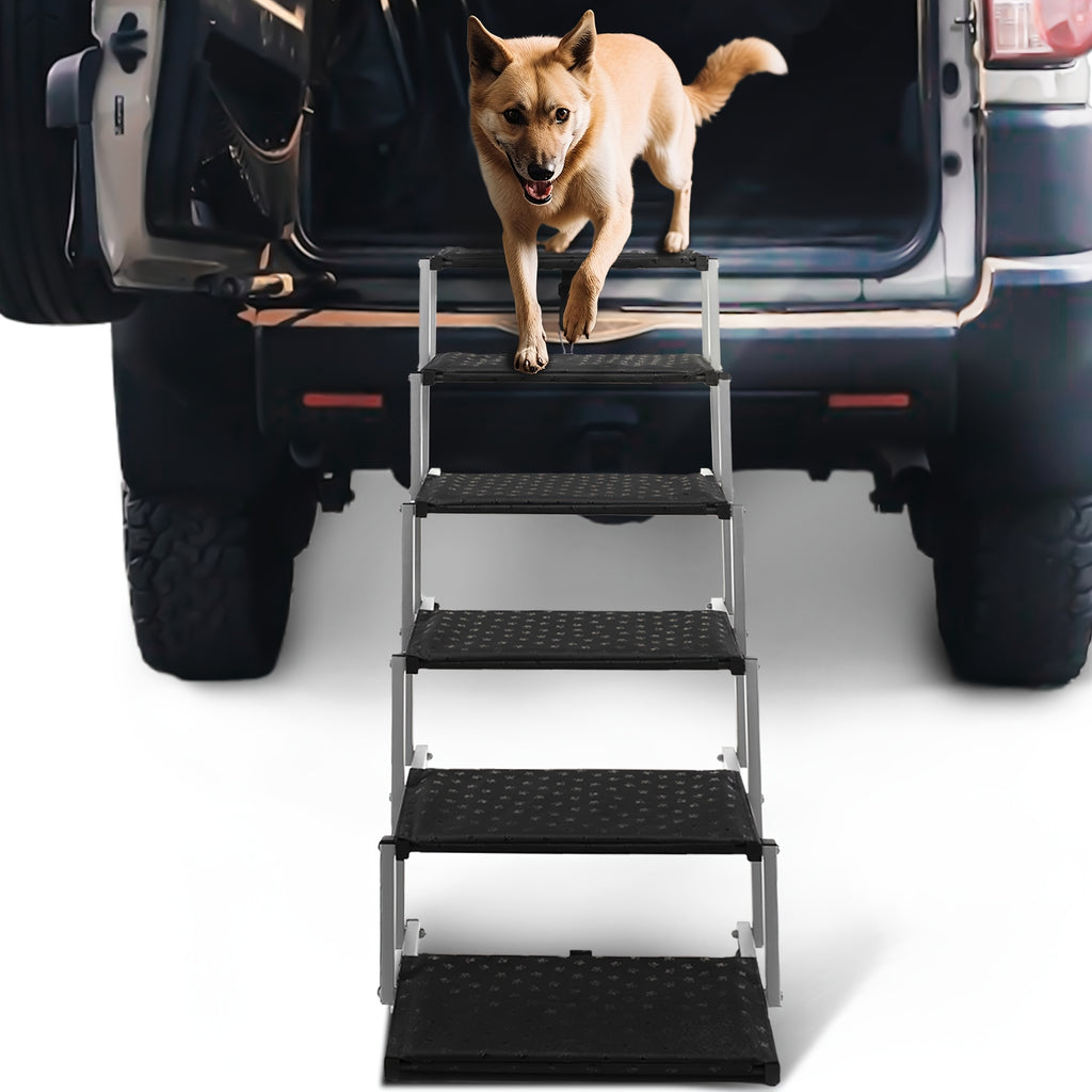 Dog Stairs for Cars, 6-Step Folding Non-Slip Pet Ladder for Large Dogs up to 200 lbs, Portable Vehicle Steps for SUVs and Trucks