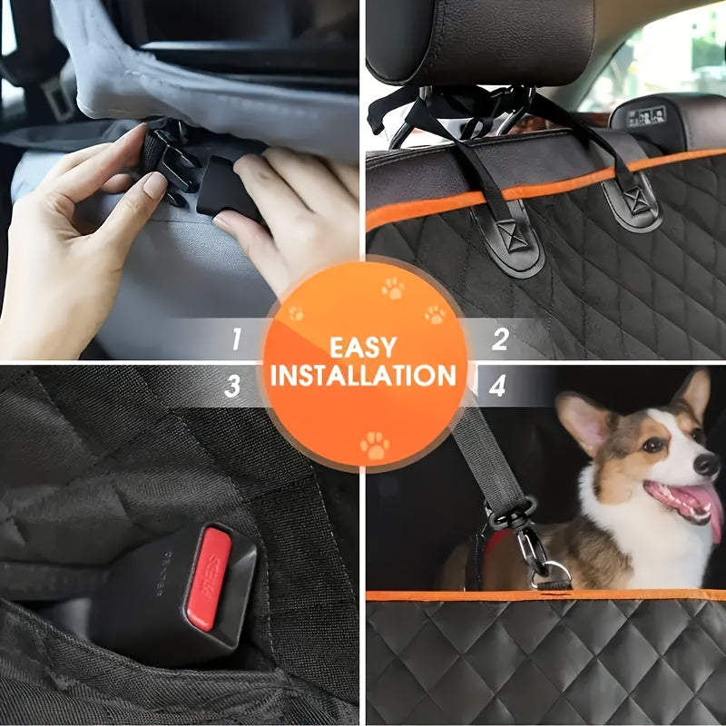 Dog Car Hammock with 4 Storage Pockets, 600D Rear Seat Cover with Side Flaps and Headrest Straps for Pet Travel in Cars, Trucks and SUVs