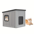Roofed Outdoor Cat Shelter in Grey, Cozy Pet Resting House for Covered Porches and Secure Balconies, Dedicated Cat Hideaway for Everyday Rest