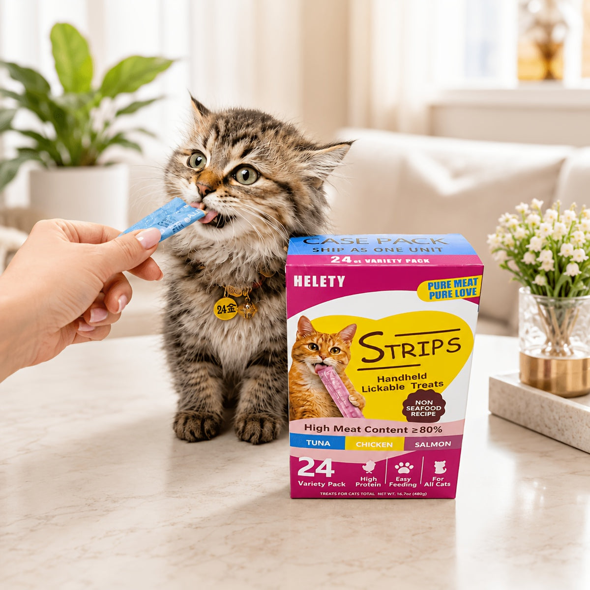 Lickable Cat Treat Sticks, Creamy Squeezable Cat Puree Snacks for Hand Feeding and Food Topping, Multi-Pack and Chicken or Squab 1lb Options