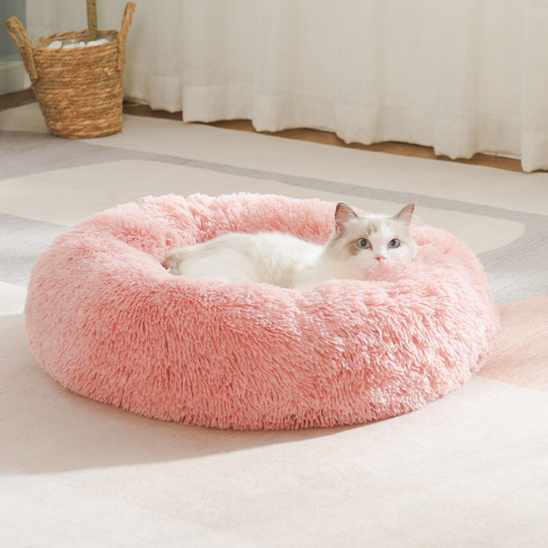 Soft Circular Cat Bed in Pink or White, All-Season Pet Sleeping Nest for Cats and Small Dogs, S M L Size Options for Everyday Home Lounging