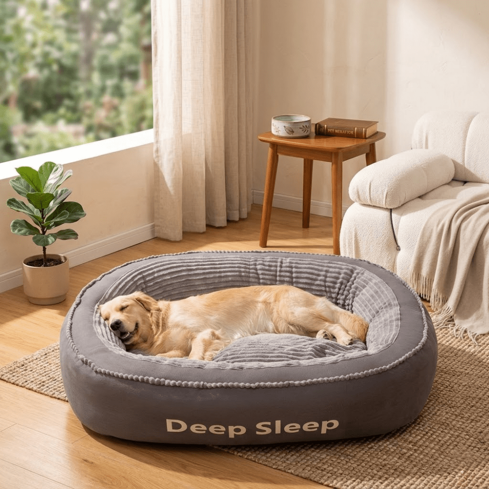 Oval Memory Foam Dog Bed with Removable Washable Cushion and Non-Slip Bottom, Cozy Pet Sofa in Grey or Brown, M to XXL Sizes for Home Rest