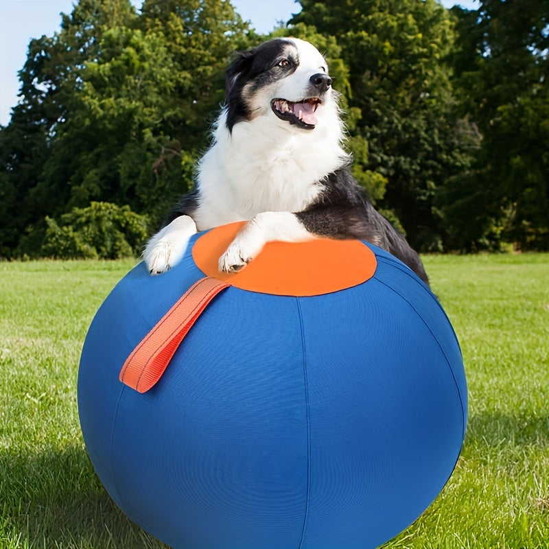 21.7 Inch Dog Herding Ball with Fabric Cover and Handle, Blue Orange Inflatable M Size Pet Training Toy for Supervised Backyard Push and Chase Games