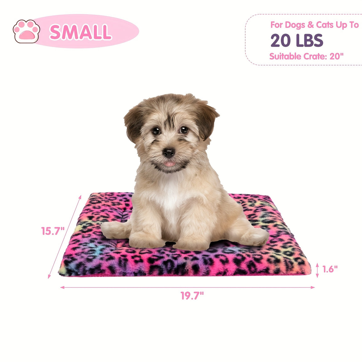 Reversible Dog Crate Mat with Leopard Print, Machine Washable Plush Pet Sleeping Pad for Dogs and Cats, Foldable Fleece Cushion in S to XL