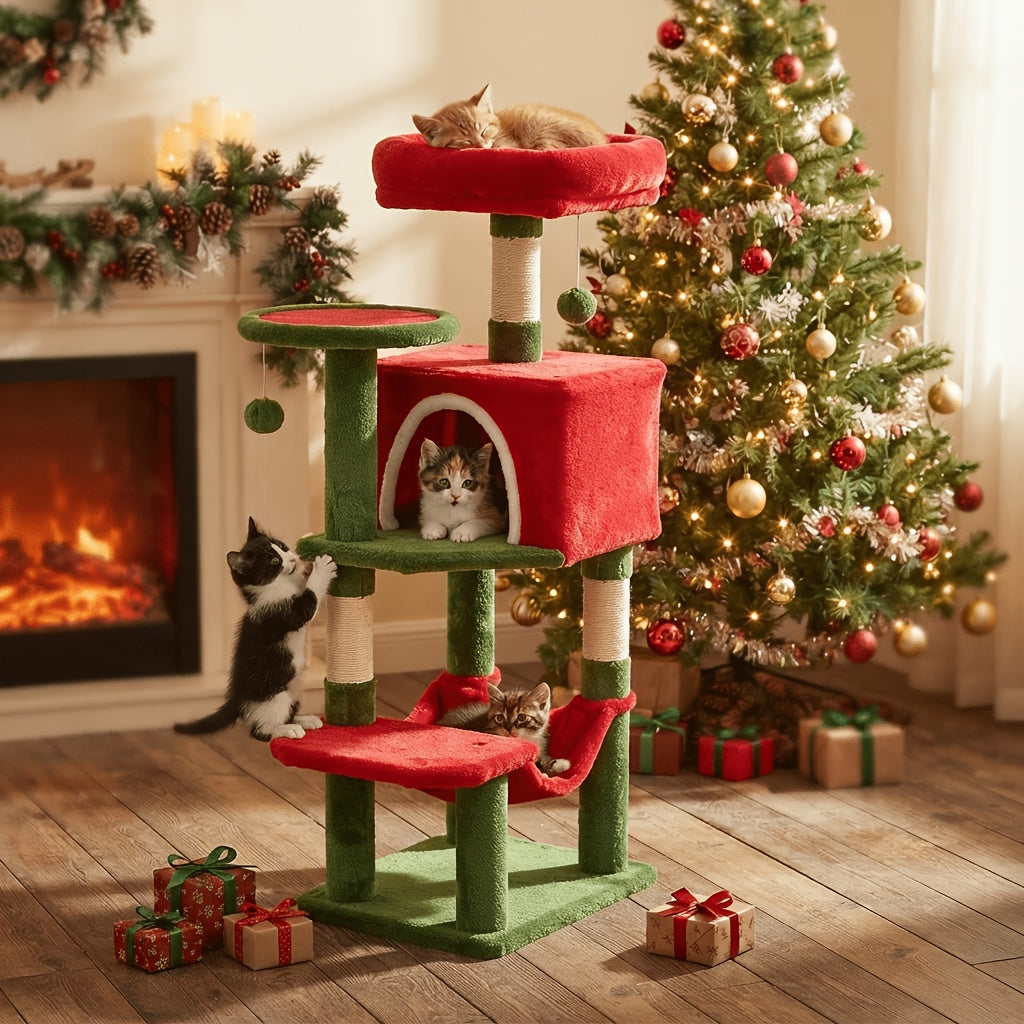 Cat Tree with Seven Color Choices, 44 Inch Indoor Cat Tower with Hammock, Condo Hideaway, Elevated Perches and Sisal Scratching Posts