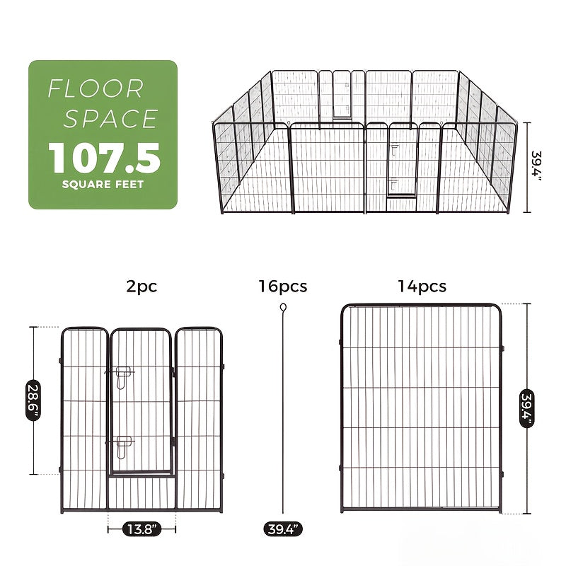 Metal Dog Playpen with Door, DIY 8 or 16 Panel Puppy Exercise Fence in 24, 32 or 40 Inch Size Options for Indoor and Outdoor Supervised Play