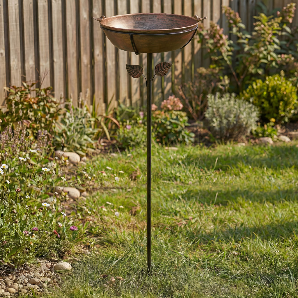 Outdoor Bird Bath with Removable Basin, 0.7 or 1.4 Gallon Garden Birdbath with Ground Stake, Decorative Bird Accents and Optional Solar Sprayer