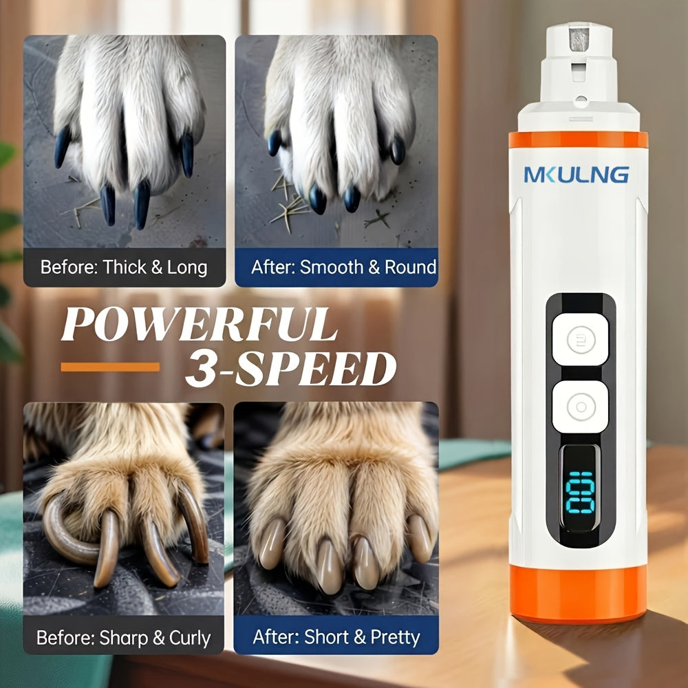 3-Speed Rechargeable Dog Nail Grinder with LED Light, Quiet Electric Pet Nail File for At-Home Paw Grooming with Model-Specific Grinding Head Options