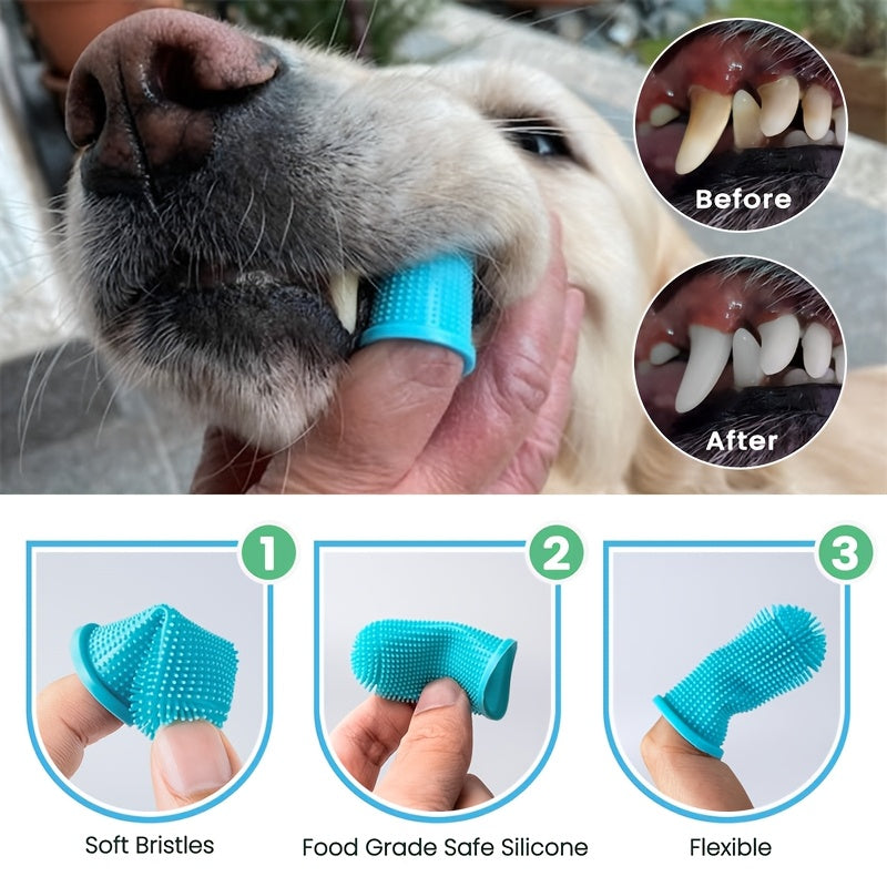 Dog Toothbrush Set, 3-Piece Silicone Pet Dental Care Kit with Finger Brush and Fine Bristle Brush, 360-Degree Design for Dogs and Cats