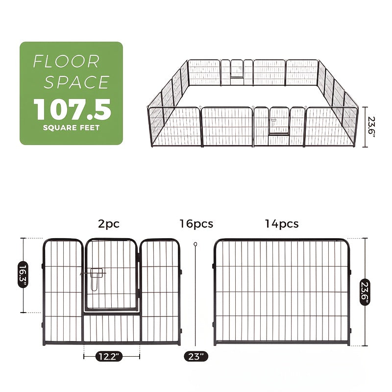 Metal Dog Playpen with Door, DIY 8 or 16 Panel Puppy Exercise Fence in 24, 32 or 40 Inch Size Options for Indoor and Outdoor Supervised Play