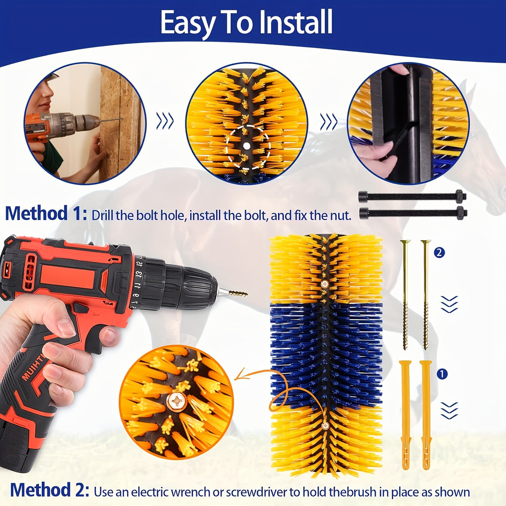Horse Grooming Scratcher Set for Cattle and Livestock, 2 or 4 Pieces with Rounded Edges and Screws, Color Options and Selected Cleaning Brush Bundles