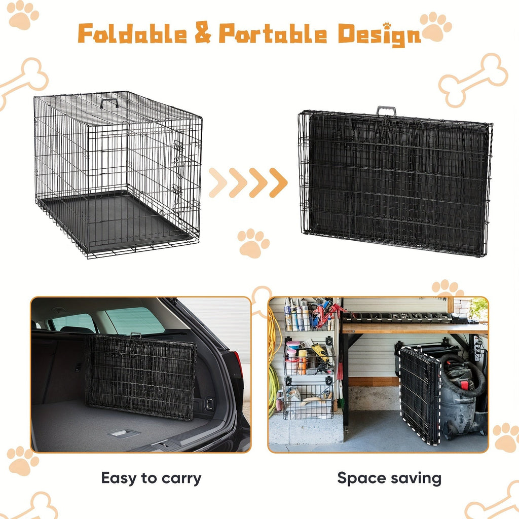 Double Door Dog Crate with Divider Panel, Folding Metal Wire Pet Kennel with Leak-Proof Plastic Tray in 24.41 or 30.31 Inch Sizes