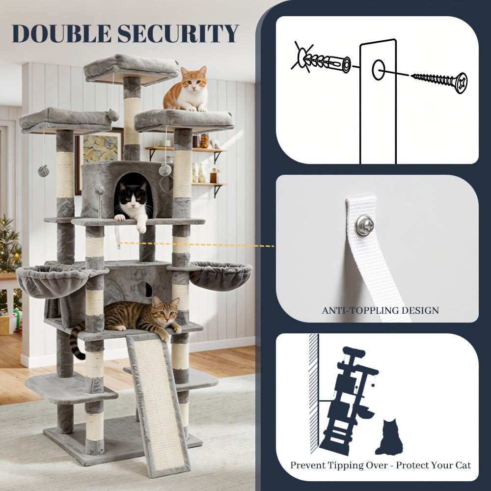 Cat Tree with Condo Retreat and Hammock, Multi-Level Indoor Cat Tower with Sisal Scratching Posts, Climbing Platforms and 44 Inch Model Options