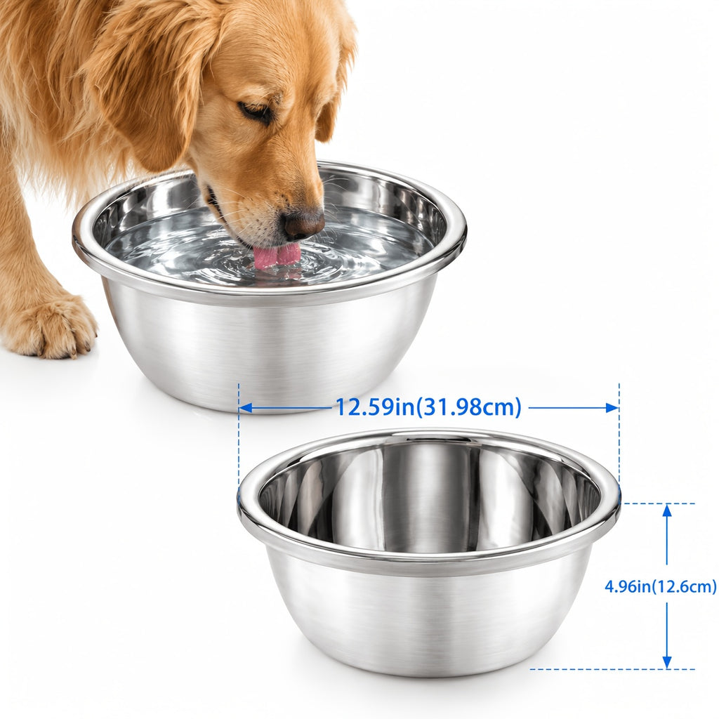 Stainless Steel Dog Bowls 2-Pack, Dishwasher Safe Food and Water Dishes for Large and Extra Large Breeds, Indoor and Outdoor Feeding
