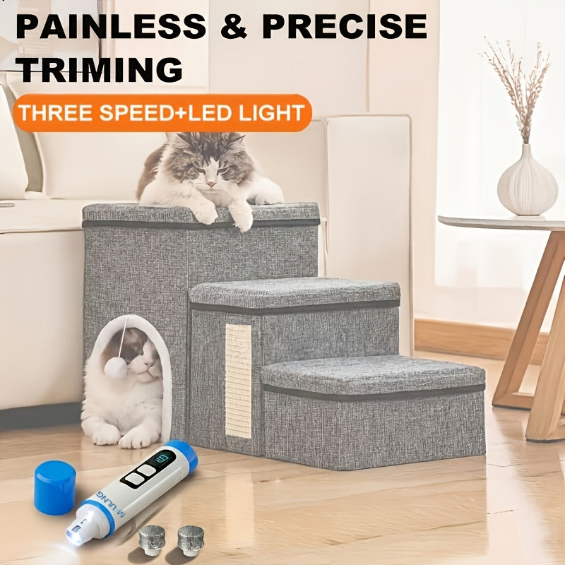 3-Speed Rechargeable Dog Nail Grinder with LED Light, Quiet Electric Pet Nail File for At-Home Paw Grooming with Model-Specific Grinding Head Options