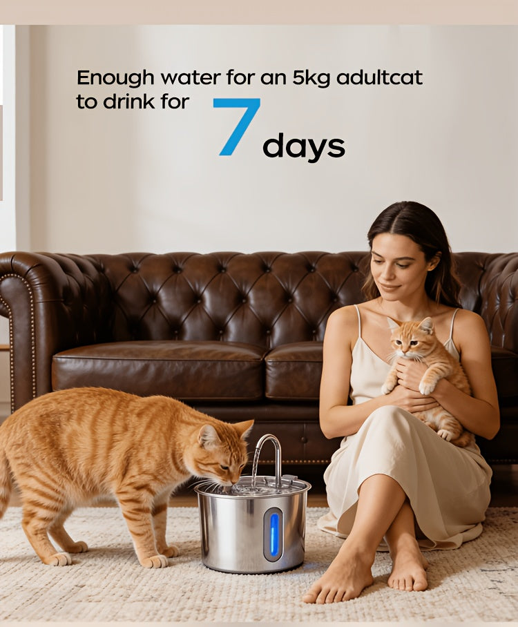 Filtered Cat Water Fountain 74.39oz, Stainless Steel Automatic Pet Drinking Dispenser with Quiet Pump for Cats and Dogs, Three Style Options