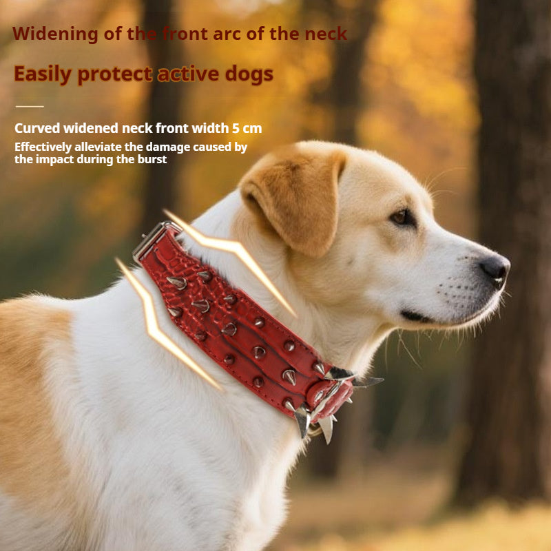 Spiked Dog Collar 2 Inch Wide with Adjustable Buckle, Leather-Like Statement Collar for Medium and Large Dogs, Four Colors in M to XXL Sizes