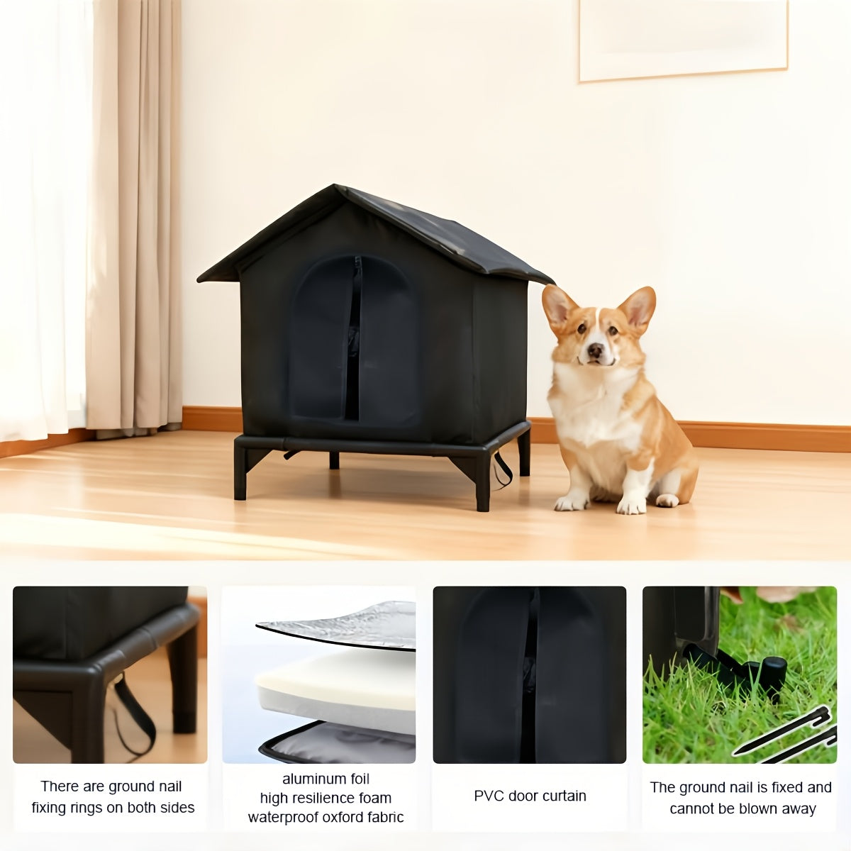 Outdoor Cat House with Raised Floor, Weatherproof Insulated Shelter for Feral and Stray Cats, Easy Assembly for Porch and Garage, Black or Grey