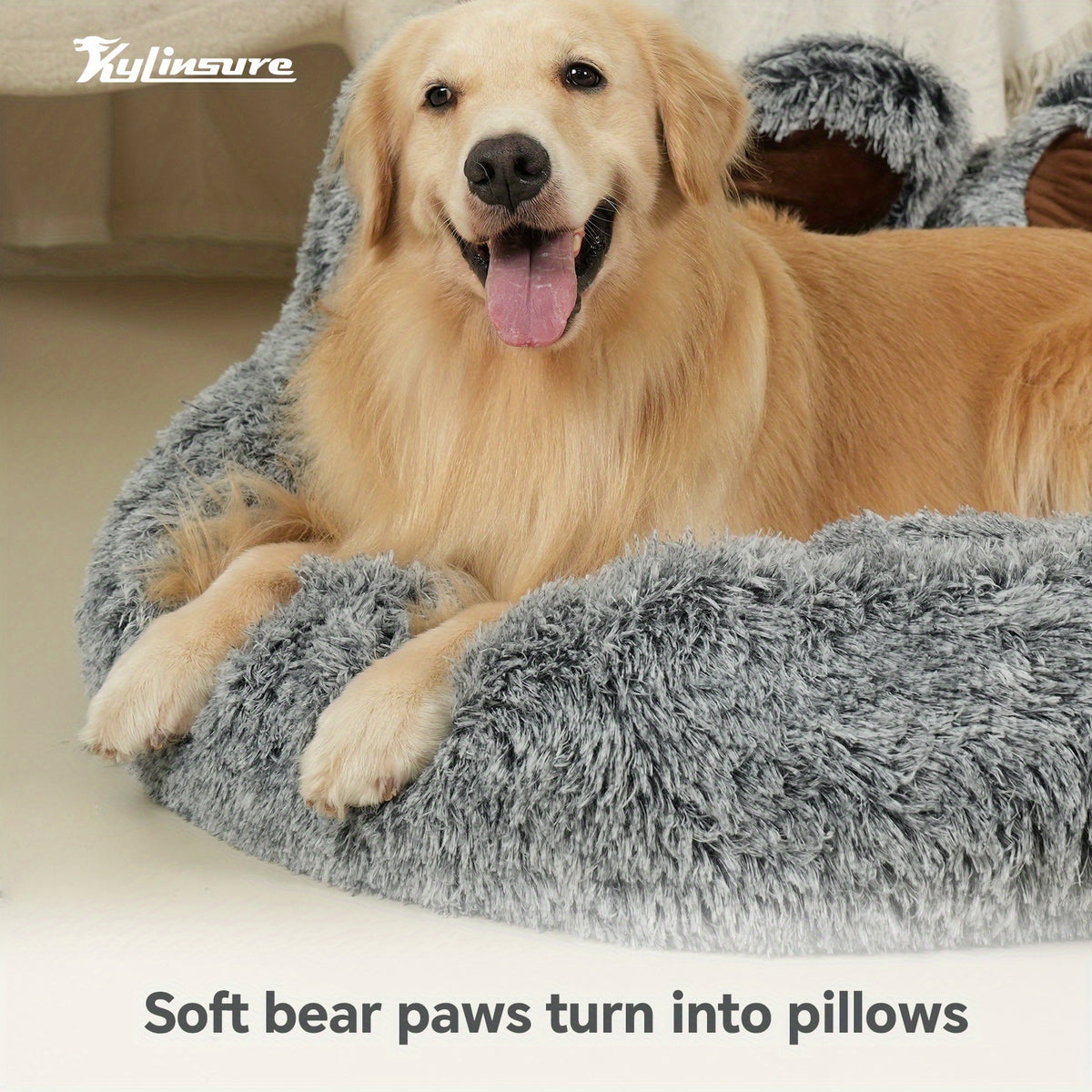 Bear Paw Dog Bed with Plush Raised Sides, Soft Cozy Cat Sleeping Cushion for Indoor Naps, Five Color Options and Six Sizes