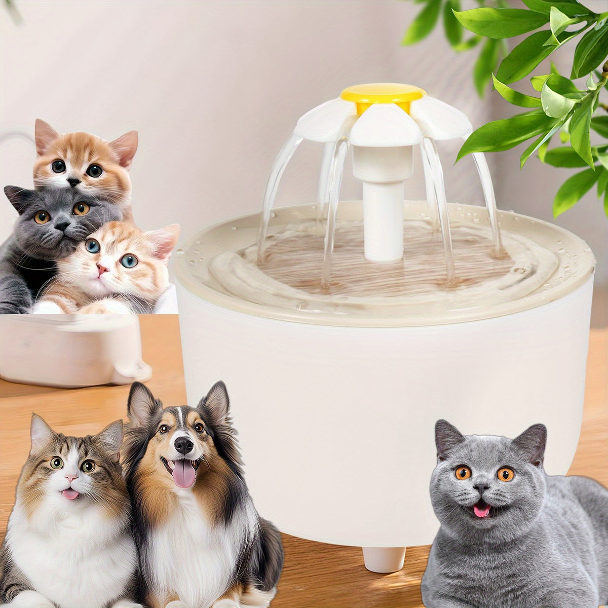 Cat Water Fountain 48oz with Triple Filtration, Quiet USB Powered Pet Drinking Dispenser for Cats and Small Dogs, Transparent or White