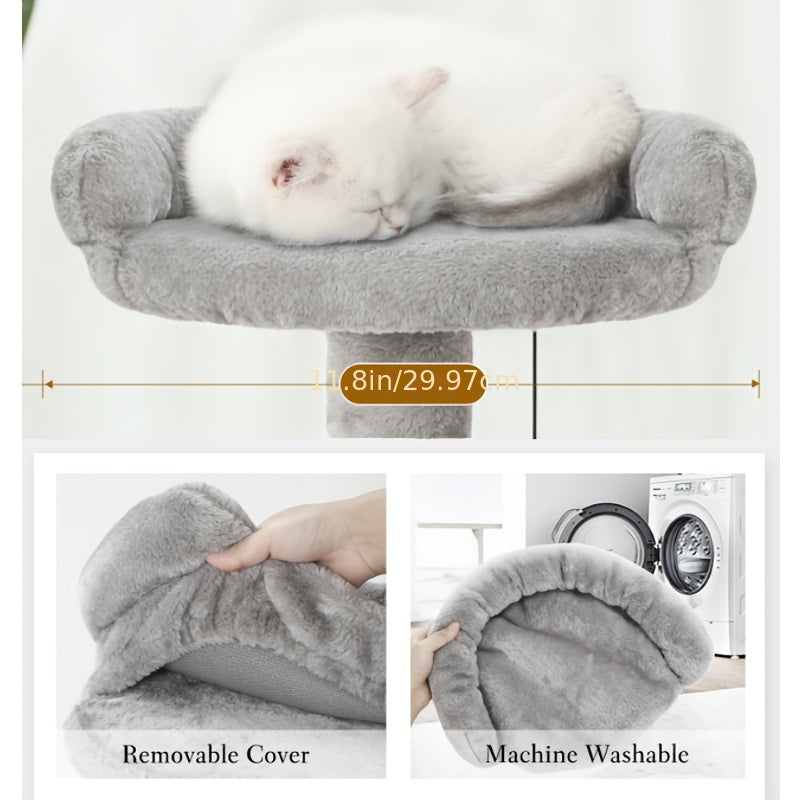 Cat Tree 36.6 Inch with Hammock and Plush Perch, Multi-Level Indoor Cat Climbing Tower with Sisal Scratching Post in Gray or Dark Gray