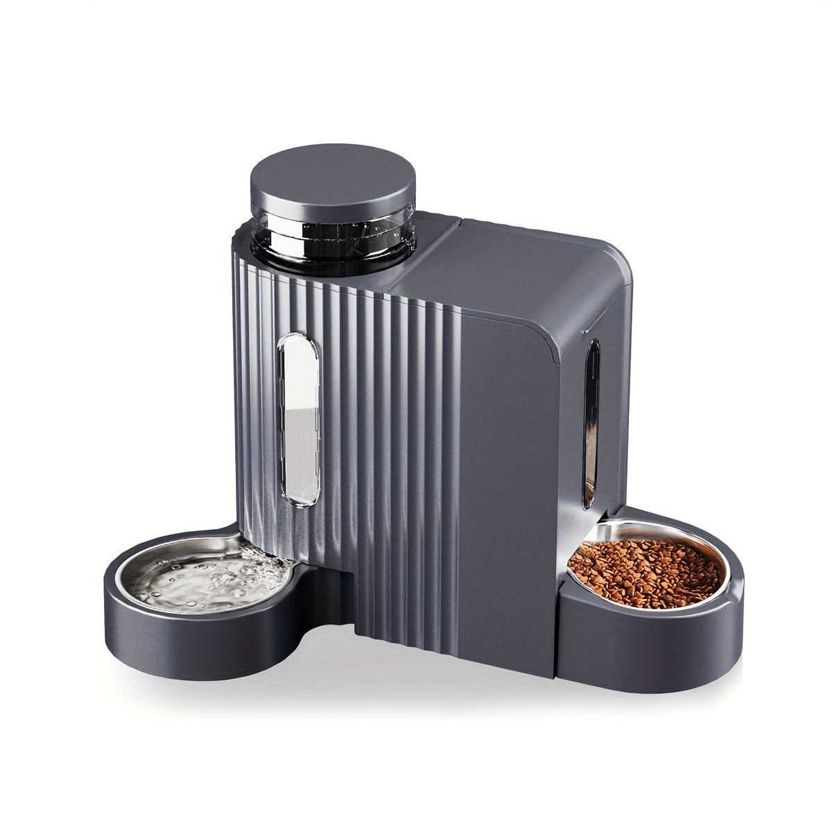 3L Gravity Pet Feeder and Water Dispenser for Cats and Dogs, Stainless Steel Design Without Battery, Black Gray or Blue for Daily Home Care