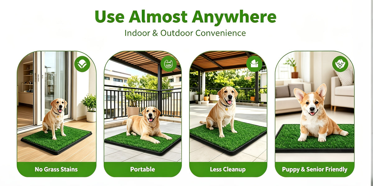 Puppy Grass Potty Training Pad with Tray, Reusable 4-Layer Artificial Turf Dog Toilet in Three Sizes for Apartments, Balconies and RV Travel