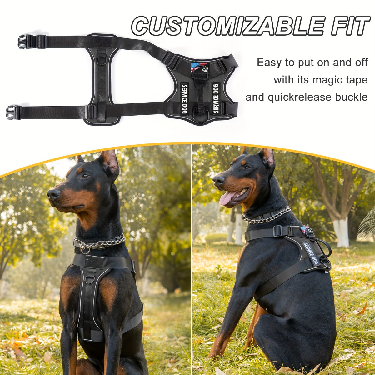 Dog Harness Vest with 5 Patches, Adjustable Reflective Oxford Walking Gear with Soft Mesh Lining for Small Medium Large Dogs, XS to XL