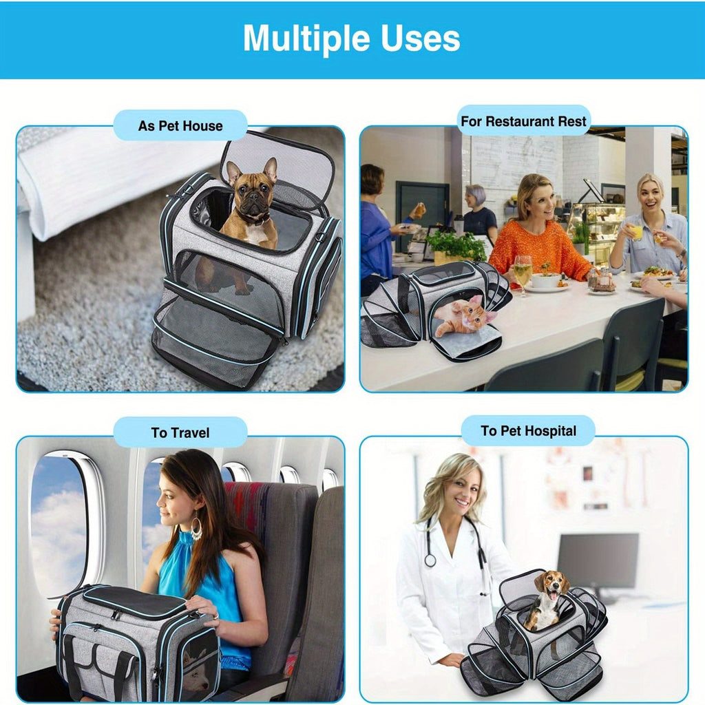 Expandable Pet Carrier Bag with Two Mesh Windows, Soft-Sided Travel Tote with Removable Washable Pad, Shoulder Strap and Top Entry for Small Dogs and Cats