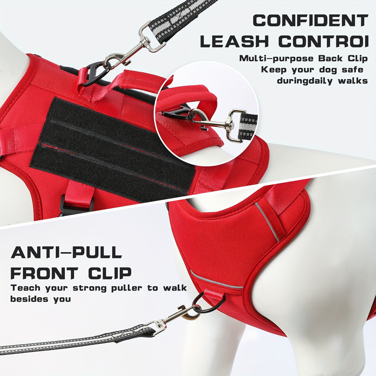 Full Body Dog Harness with Lift Handle, Soft Padded Adjustable Reflective Walking Vest with Leash Clip for Hiking and Training, S to XL