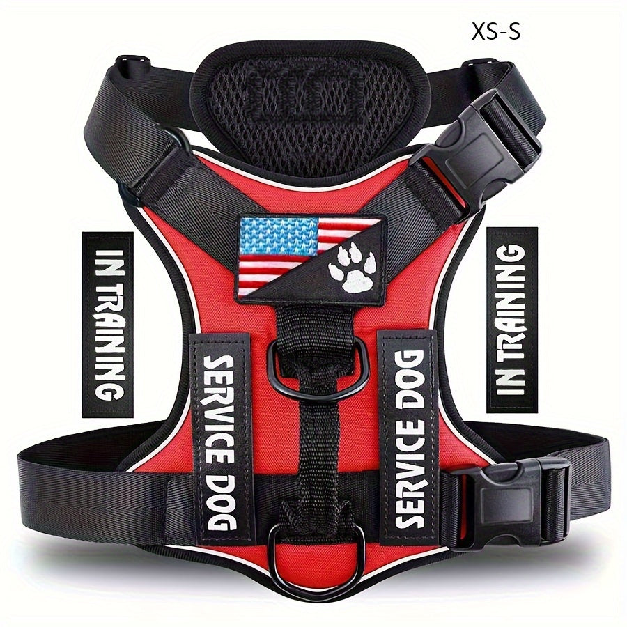 Dog Harness Vest with 5 Patches, Adjustable Reflective Oxford Walking Gear with Soft Mesh Lining for Small Medium Large Dogs, XS to XL