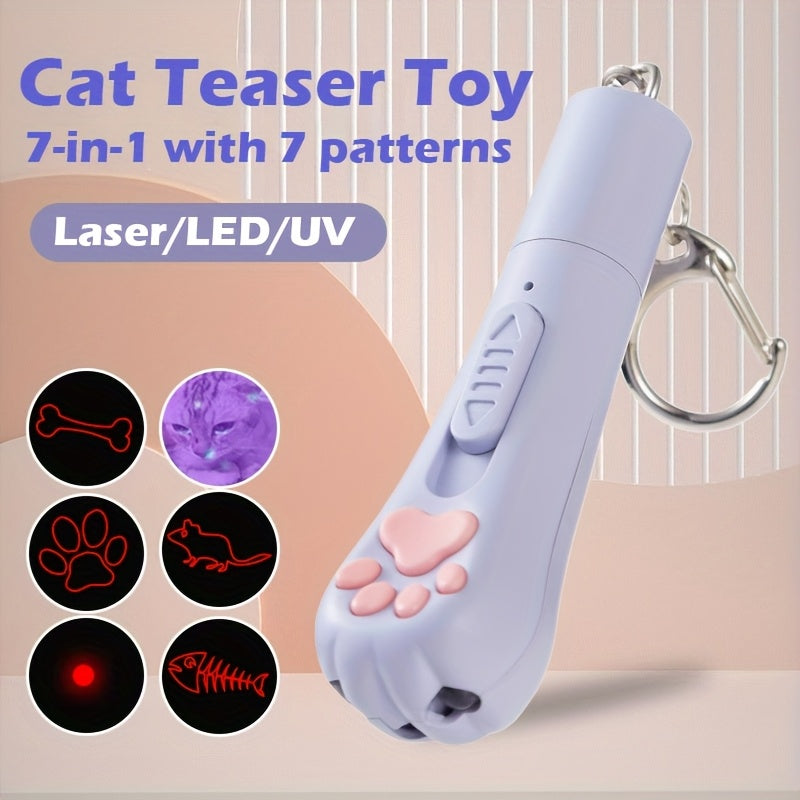 Rechargeable Cat Teaser Toy, 7-in-1 USB Interactive Cat Toy with Bonus Mouse for Indoor Chasing, Daily Exercise and Supervised Play in Pink or Blue