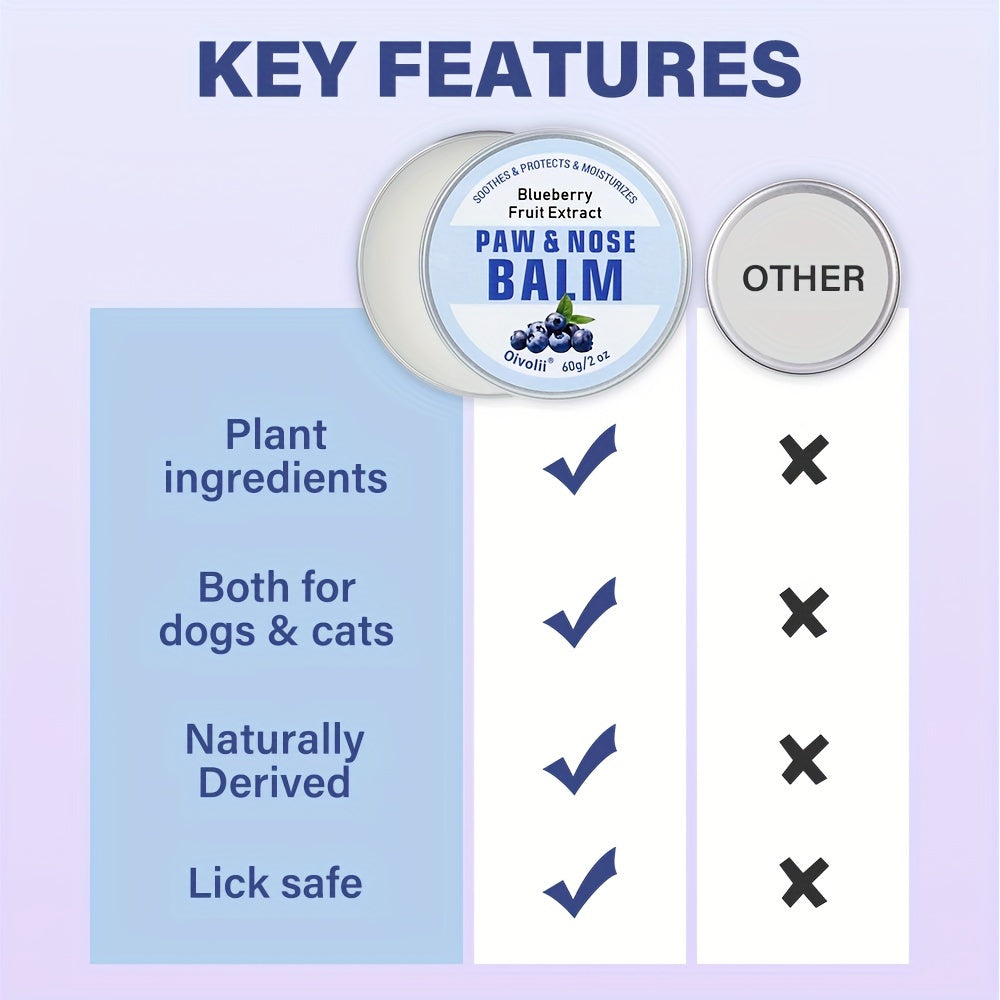 Dog Paw Balm with Blueberry, 60g Paw and Nose Moisturizer for Dogs and Cats, Daily Pet Grooming Wax for Dry Pads and Nose Care