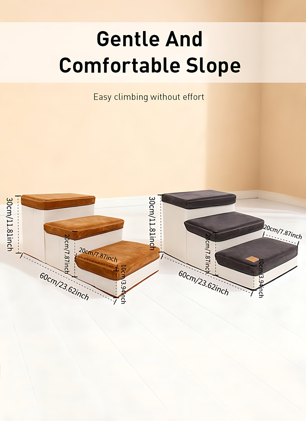 Foldable Dog Stairs with Storage Ottoman Design, Soft Cushioned Non-Slip Pet Steps for Bed and Couch, 3/4-Step Styles with Chicken Leg Plush Toy
