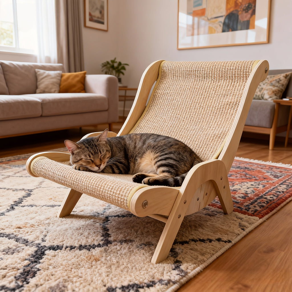 Cat Scratcher Sofa Lounger, Integrated Cat Scratching Board and Lounge Chair for Indoor Scratching, Stretching and Rest, Large or Small