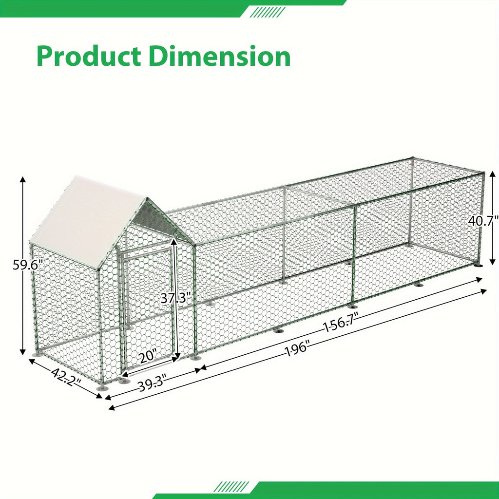 Large Metal Chicken Run with Lockable Door and UV-Resistant Cover, Steel Frame Poultry Enclosure with PVC-Coated Mesh for Backyard Hens and Ducks