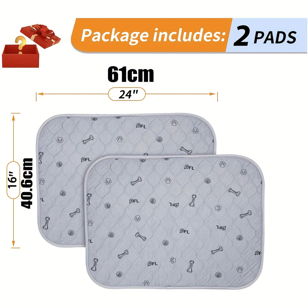 Washable Puppy Training Pads in 24 x 16 or 36 x 41 Inches, Reusable Four-Layer Non-Slip Dog Pee Mats with Size-Specific 2 or 6 Pack Options