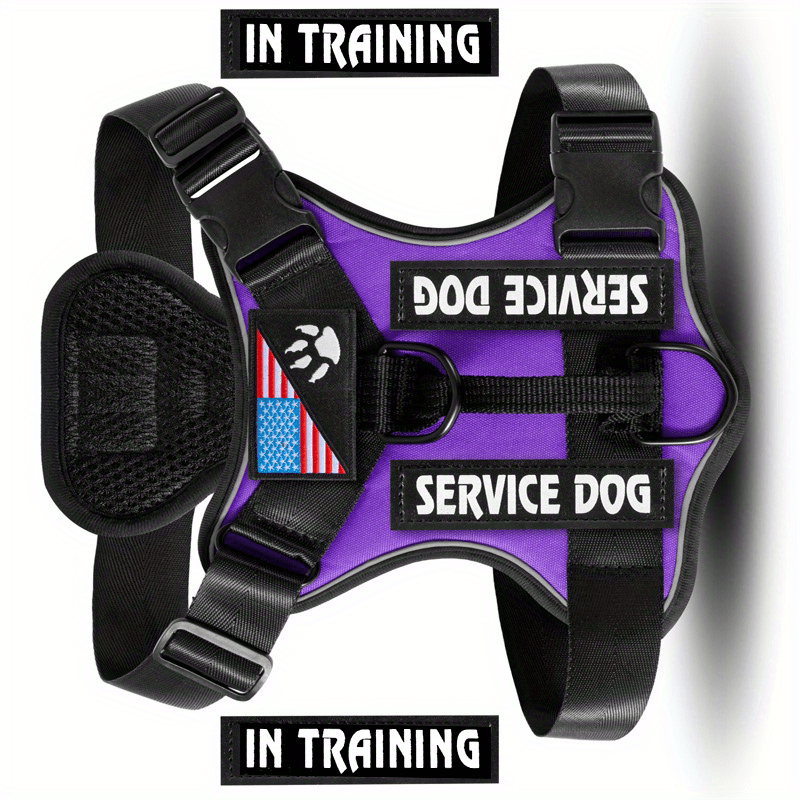 Dog Harness Patch Kit with 5 Patches, Reflective Adjustable Oxford Walking Vest with Mesh Lining, Padded Handle and Three Leash Rings, XS to XL