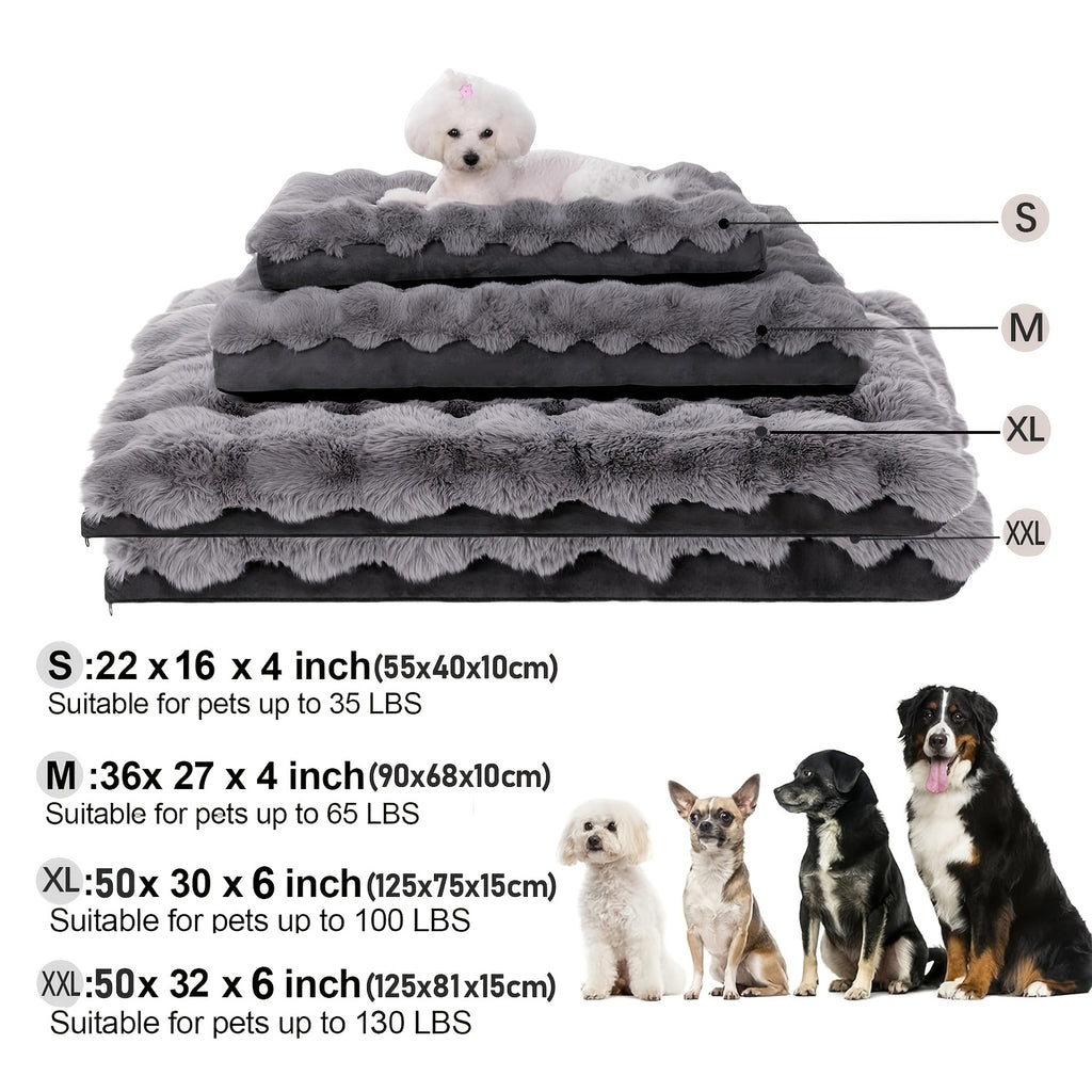 Faux Fur Dog Bed with Removable Washable Cover and Anti-Slip Bottom, Soft Fluffy Plush Sleeping Mat in Small to XXLarge Size Options
