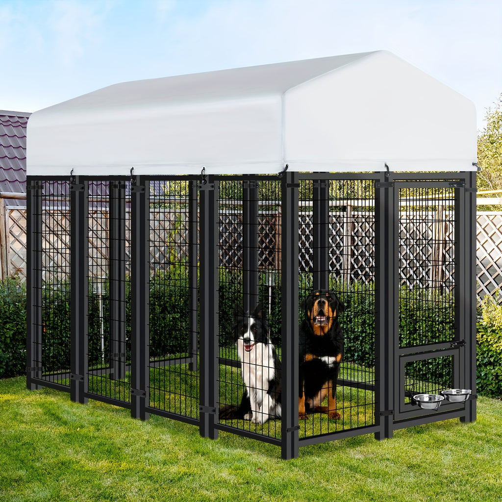 Large Dog Outdoor Kennel with UV-Resistant Roof Cover, Welded Wire Steel Enclosure with Secure Lock in 4, 6 or 8 Foot Lengths