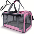 Pink Foldable Pet Carrier for Cats and Puppies, Breathable Soft-Sided Travel Bag with Pet Straps for Vet Visits, Short Trips and Everyday Outings